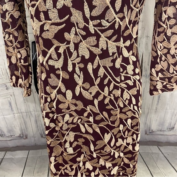 JS Collections Size 6 Maroon Purple Embroidered Fitted 3/4 Sleeve Sheath Dress - Picture 5 of 14